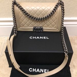 Channel beige boy bag medium size